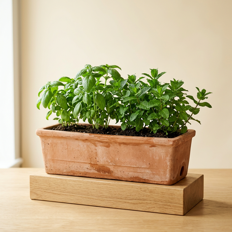 Balcony Trough Self-Watering Planter, Weatherproof Clay