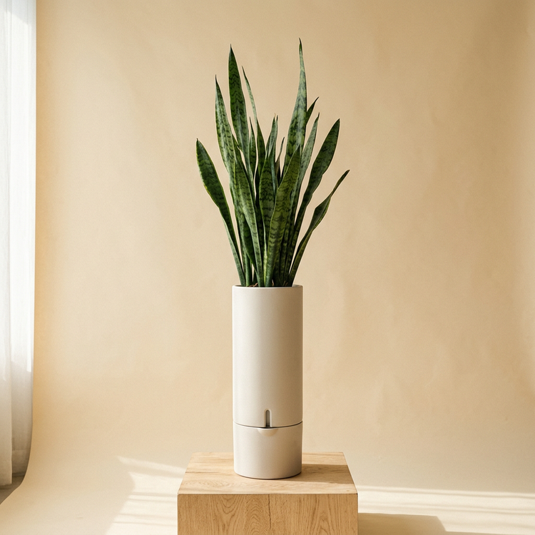 Column Tall Self-Watering Pot, Sand White