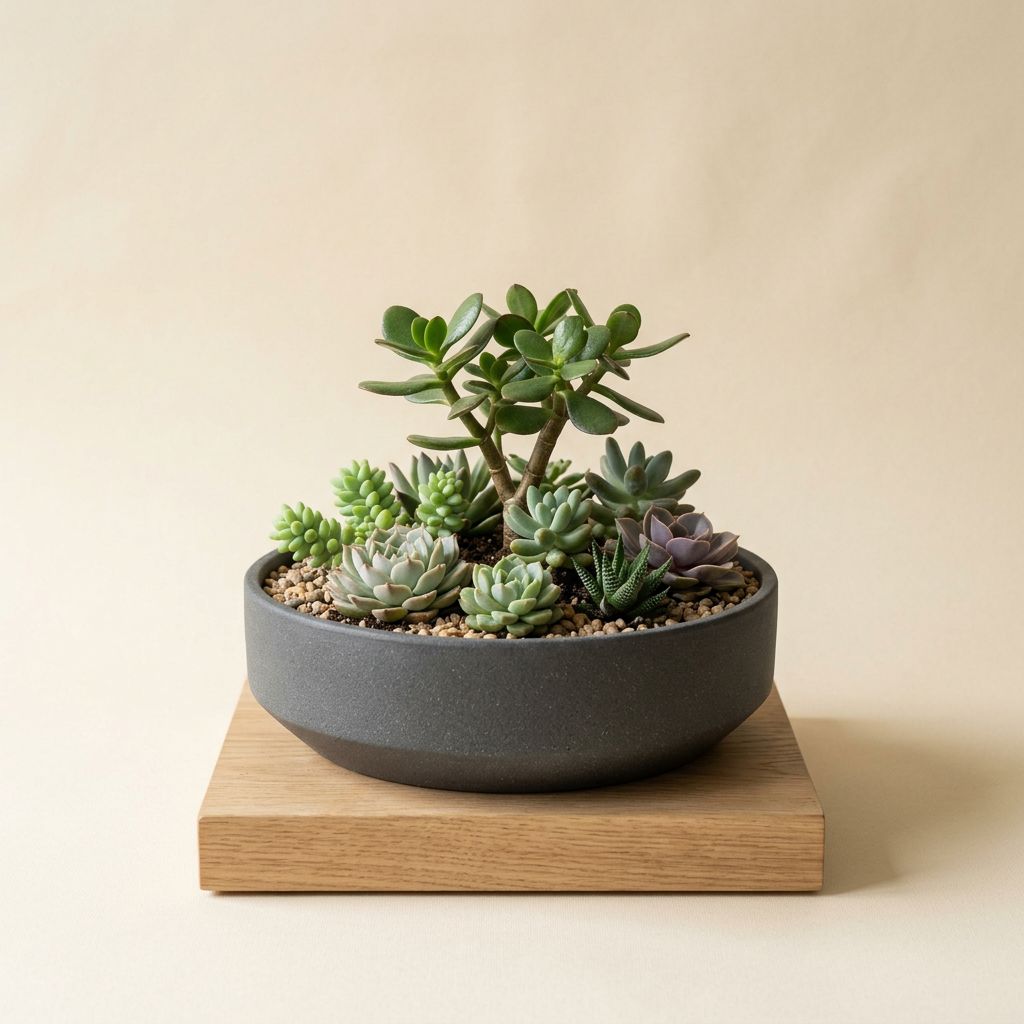 Ledge Low Bowl Self-Watering Pot, Charcoal Stone